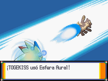 Togekiss usando esfera aural en Pokémon Oro HeartGold y Plata SoulSilver.