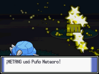 Metang usando puño meteoro en Pokémon Diamante, Perla y Platino.