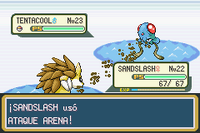 Sandslash usando ataque arena en la tercera generación.