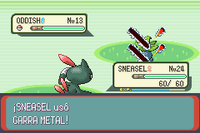 Sneasel usando garra metal en la tercera generación.