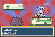 Gengar usando pesadilla en Pokémon Rojo Fuego y Verde Hoja.