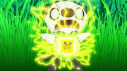 EP691 Oshawott siendo atacado por Joltik