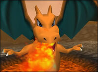 Charizard usando lanzallamas en Pokémon Snap.