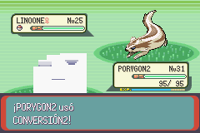Porygon2 usando conversión2 en la tercera generación. Tras recibir un ataque arena...