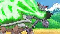 Torterra de Paul/Polo usando gigadrenado, absorbiendo la energía del Gliscor de Ash.