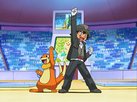 Buizel con Ash en la Copa Wallace/Plubio.