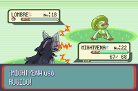 Mightyena usando rugido en la tercera generación.