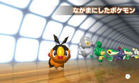 Tepig, Pidove, Pansage, Snivy x2, Zorua, Servine, Emolga x2 en el Pokémon Collection Battle Mode.