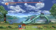 Rayquaza usando velocidad extrema contra Lucario en SSBB.