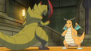 Haxorus vs. Dragonite de Ash para elCampeonato Mundial Pokémon.