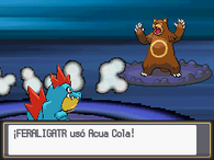 Feraligatr usando acua cola en Pokémon Oro HeartGold y Pokémon Plata SoulSilver.