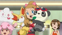 Serena con sus Pokémon celebrando que Shauna/Xana pasase a la segunda actuación.