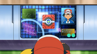 Pokédex inscribiendo a Ash en la Liga Pokémon de Kalos.