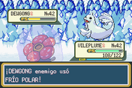 Dewgong usando frío polar en Pokémon Rojo Fuego y Verde Hoja.