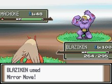 Blaziken usando movimiento espejo en la cuarta generación.