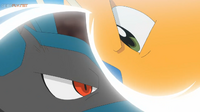 Mega-Lucario vs Dragonite de Ash.