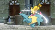 Croconaw de Dundee usando cuchillada contra el Pikachu de Ash en la P04.