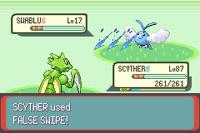 Scyther usando falso tortazo en la tercera generación.