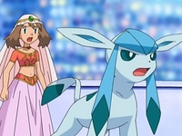 Glaceon junto a May/Aura.