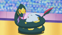 Seviper de Jessie usando constricción contra el Togekiss de Salvia.