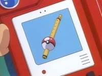 Pokédex de Ash mostrando una imagen de la Poké flauta.