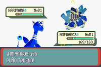 Ampharos usando puño trueno en la tercera generación.