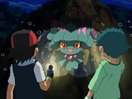 Ash y Angie asustados con Misdreavus.