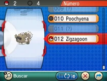 Entrada de Zigzagoon en la Pokédex.