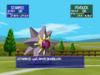 Starmie usando rayo burbuja en Pokémon Stadium.