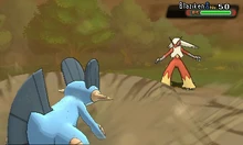 Swampert usando agua lodosa en Pokémon Rubí Omega y Pokémon Zafiro Alfa.