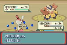 Medicham usando inversión en Pokémon Rubí y Pokémon Zafiro