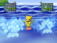 Pikachu usando surf en pokémon stadium 2