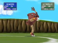 Hitmonlee usando megapatada en Pokémon Stadium.