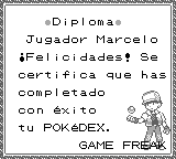 Diploma entregado al completar la Pokédex en Pokémon Rojo y Pokémon Azul