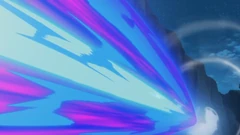 Nebby/Nebulilla usando rayo umbrío contra Necrozma en el EVOL02.