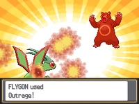 Flygon usando enfado en Pokémon Oro HeartGold y Pokémon Plata SoulSilver.