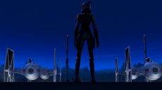 Sabine looks over airfield