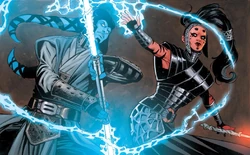 Shado Vao wielding empuñando su sable contra .