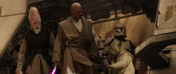 Ki-Adi-Mundi a bordo de un LAAT durante la Batalla de Geonosis.