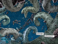 Exogorths devorando los asteroides alrededor de Omonoth.