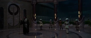 Velti instruye a los iniciados Jedi en el Templo Jedi.