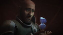 Saw Gerrera with hologram of his Sister