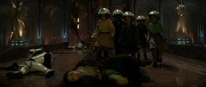 Velti murió defendiendo a los iniciados Jedi durante el Asedio del Templo Jedi.