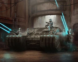 Arbmab comandando un tanque de combate en Jedha.