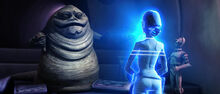 Padme talks to Jabba