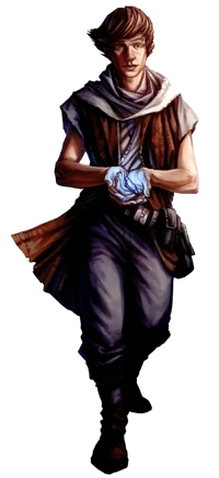 Un humano sensible a la Fuerza sostiene su cristal de sable de luz después de completar 