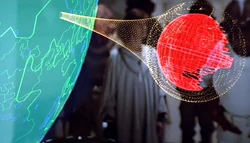 La imagen de la Segunda Estrella de la Muerte protegida por un  durante la reunión de la  previa a la .