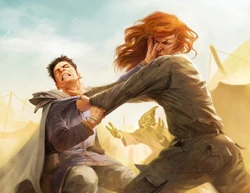 Un par de refugiados peleando.