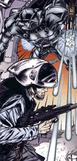 Un soldado oscuro ataca una base Rebelde.