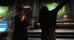 Gunray es masacrado por el recién bautizado Darth Vader junto al resto del Consejo Separatista en Mustafar.